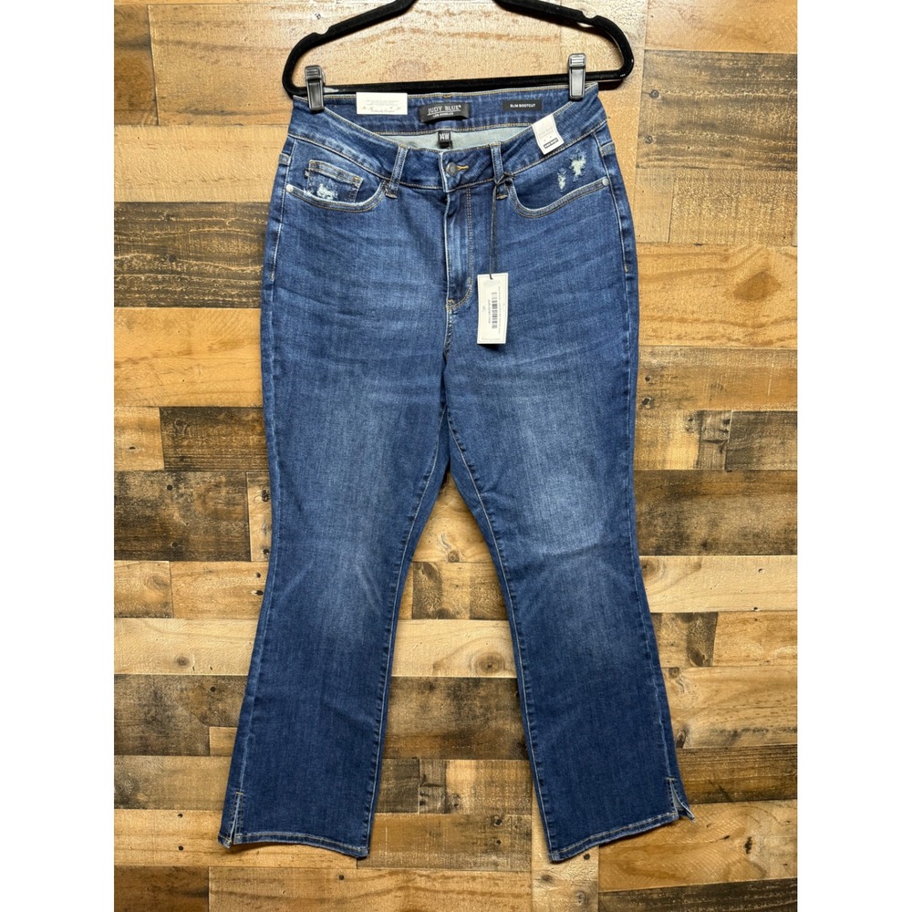 Judy‎ Blue Boot Scootin Slim Bootcut Jeans Blue Distressed High Waist 14W NEW